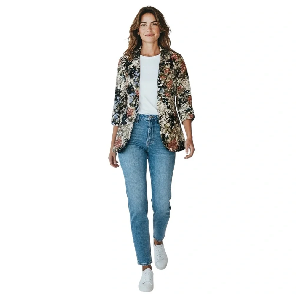 CYNTHIA ROWLEY Multicolored Floral Blazer Size XS -- CAREER / OFFICE - Picture 8 of 8